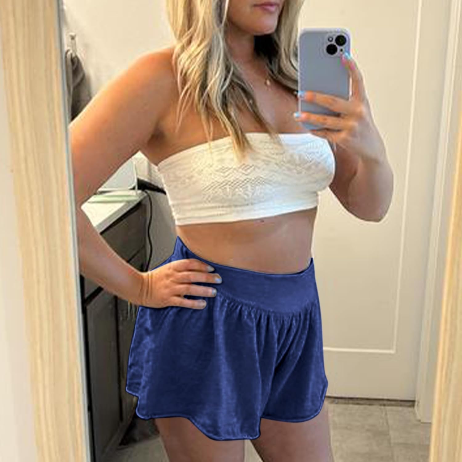 Hixiaohe Beach Vacation Shorts for Women Casual Loose Elastic Waist Wide Leg Knit Shorts Workout Athletic Clothes - Image 5