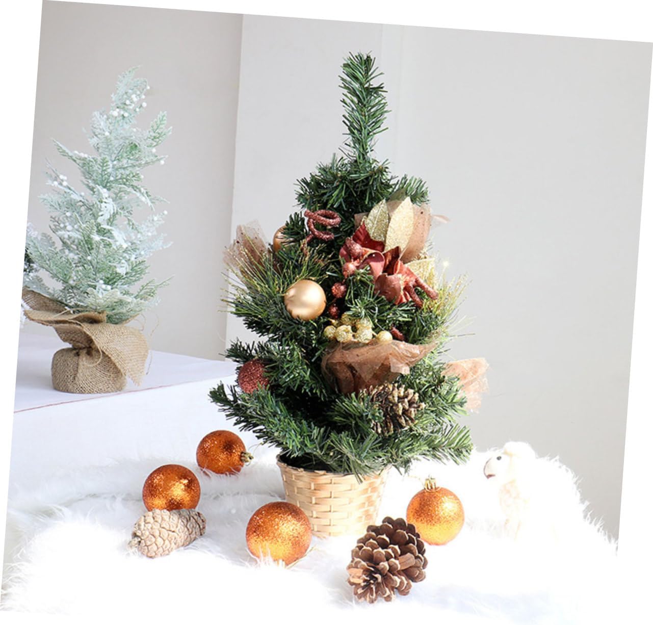 HEALLILY 6Pcs Desktop Christmas Tree Stand Fixed Base for Xmas Tree Decorative Woven Basket Style Support for Christmas Tree Display