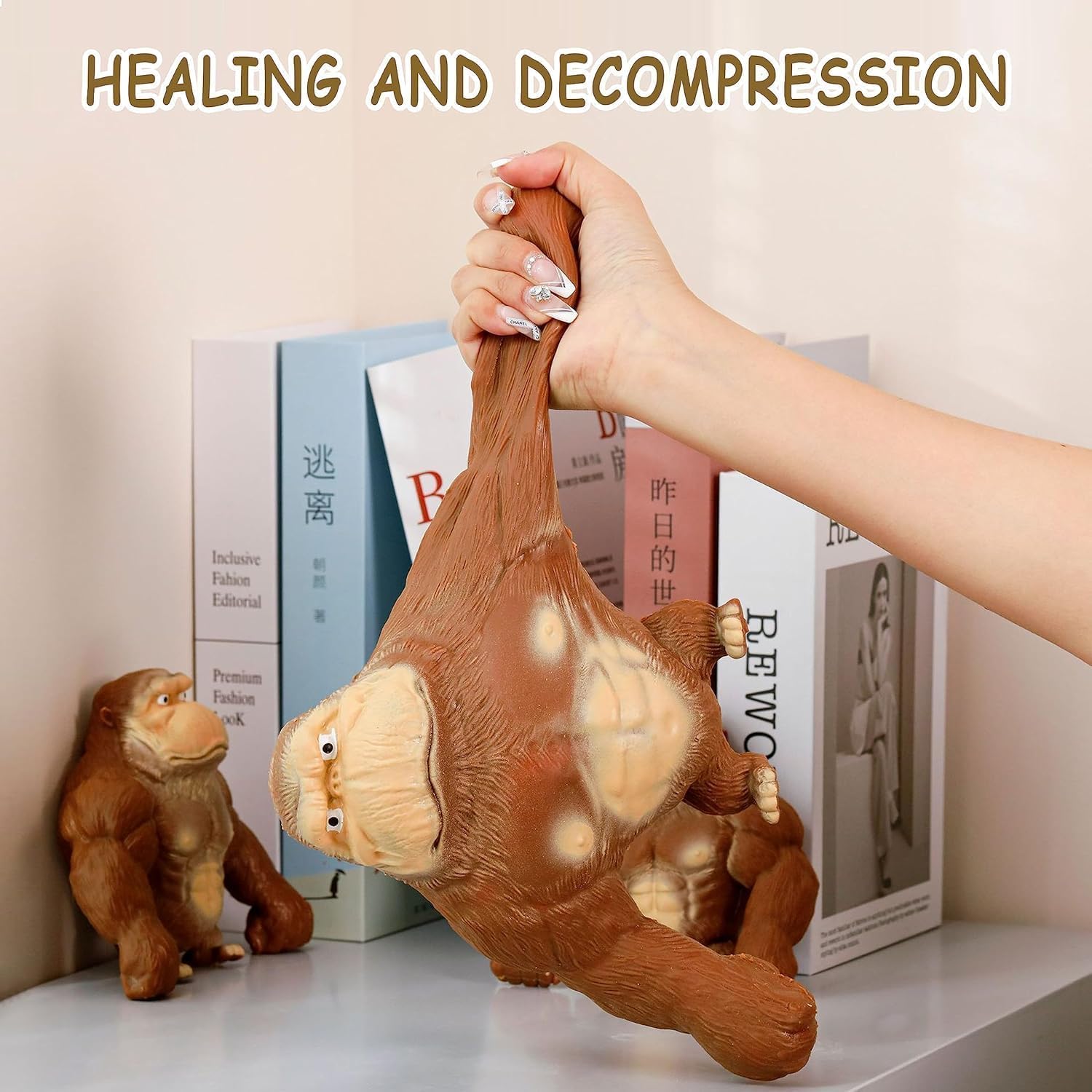 Stretchy Monkey Fidget Toy - Funny Brown Gorilla Stress Relief Toy, Squeeze and Decompress, Easter Gift for Kids and Adults