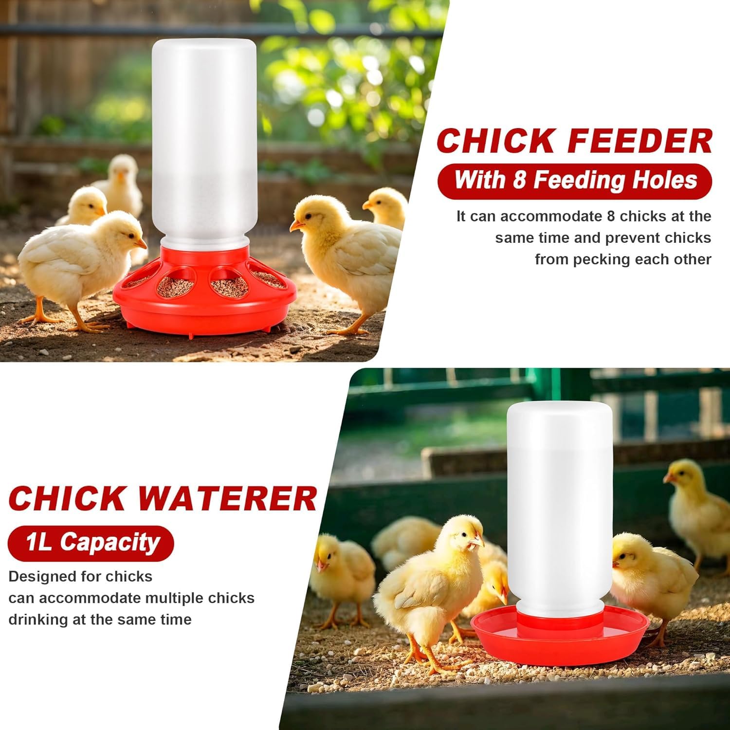 5pcs1kg Hühner Futterautomat und 1 L Hühnertränke im Set,Geflügel Futterautomat und Tränke im Set mit Hühner-Sitzstange, Für kleines Geflügel wie Wachteln, Tauben, Gänsen sowie deren Daunen usw.