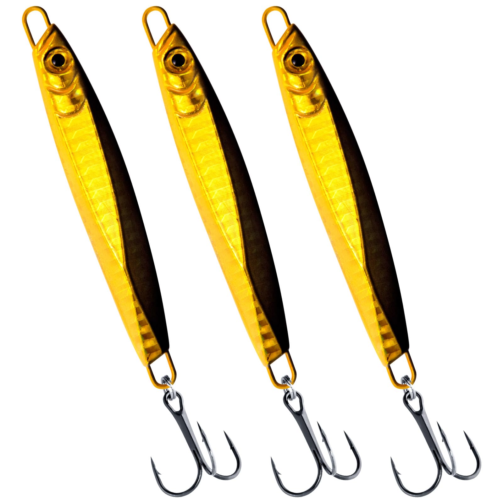 Dr.Fish Saltwater Fishing Jigs Jigging Spoon Lures Assorted Laser Color Surf Lures for Offshore Trolling Mackerel Bass Pollock Long Cast, 3pcs-14g-Black Yellow