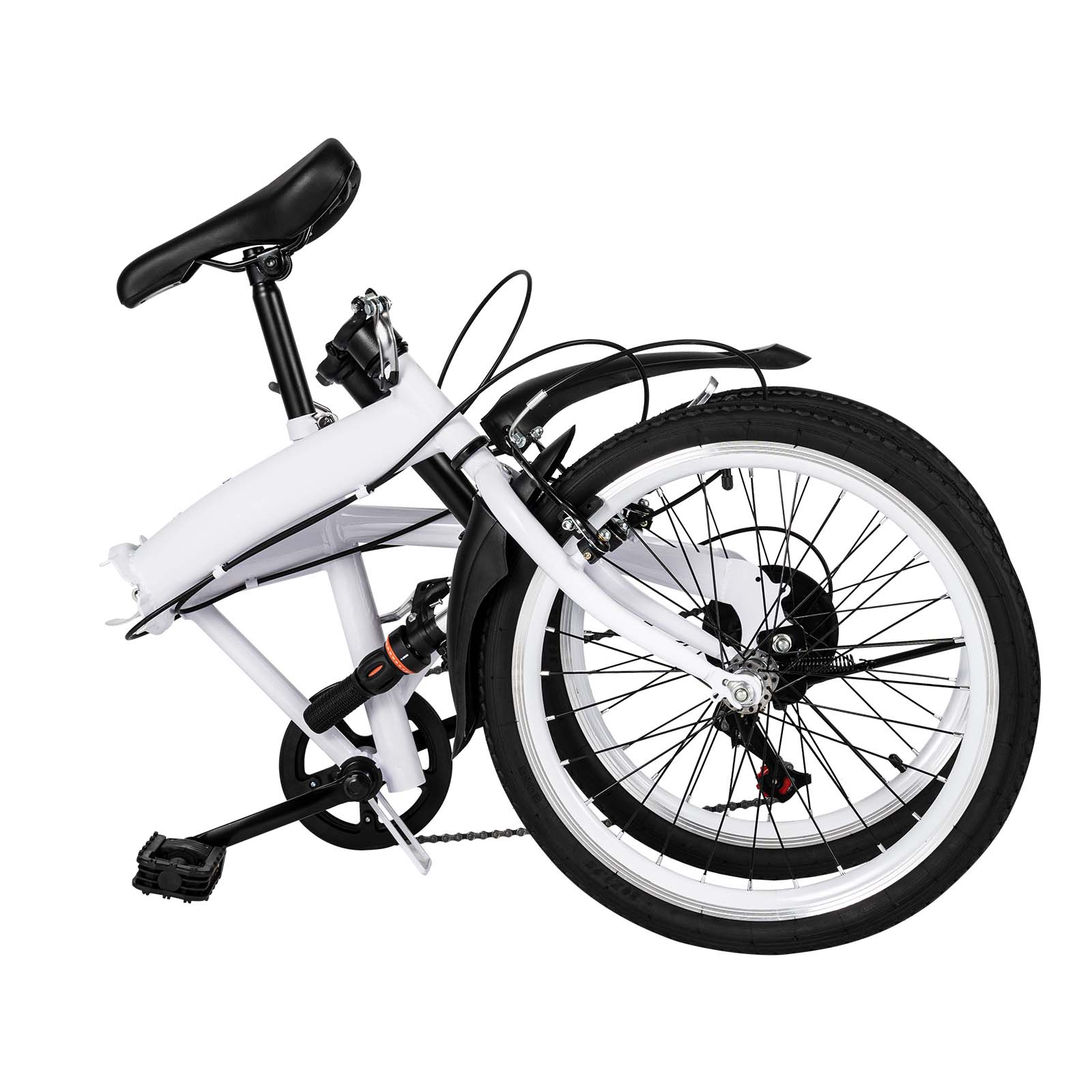 Bicicleta plegable 20 pulgadas, color blanco, 6 marchas, asiento y manillar ajustables, plegado rápido, 90 kg