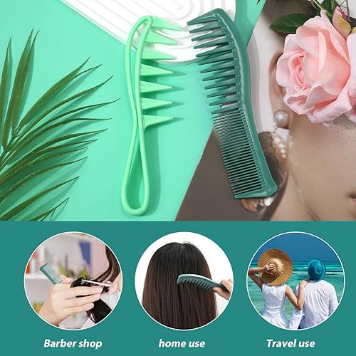 Miniatura 4 de 2 peines de dientes anchos, peine desenredante de 2 caras, dientes anchos y finos para mujeres y hombres, peine de dientes grandesgrandes,