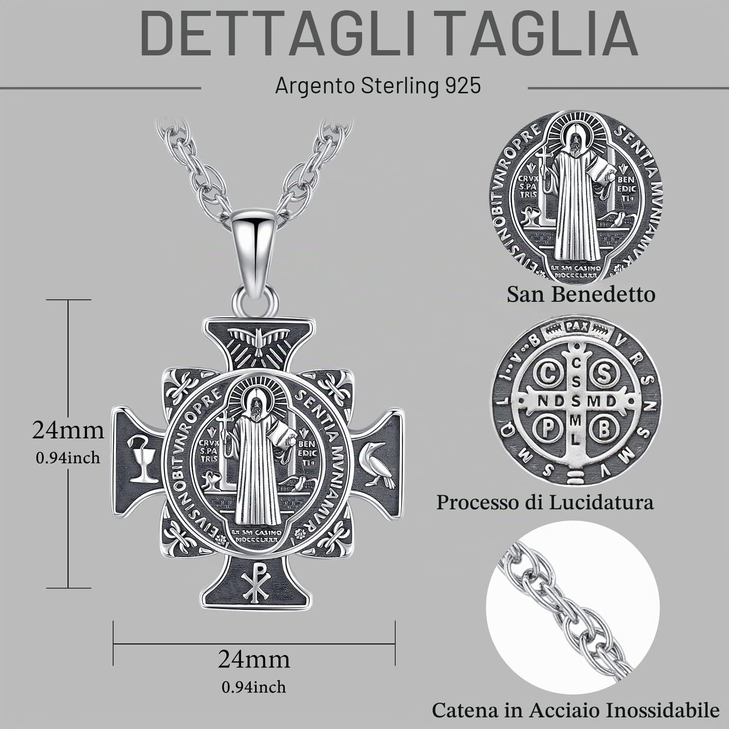 Collana San Michael/San Cristoforo/San Benedetto in Argento Sterling 925 Ciondolo di Protezione Medaglia Arcangelo Gioielli Religiosa Amuleto per Uomo Donna