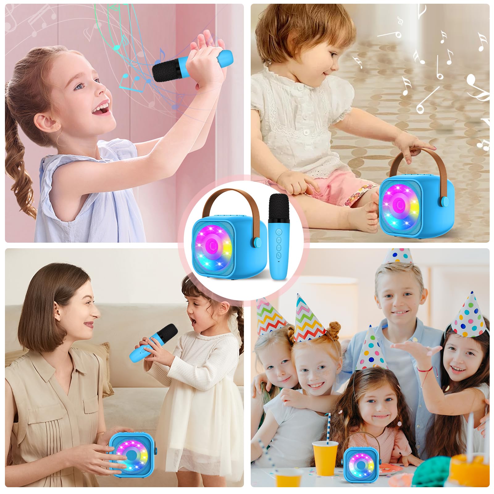 Karaoke per Bambini con 2 Microfoni, Microfono Bambini con Luce LED, Macchina Karaoke Portatile Microfono Wireless con Effetti di Cambio Voce, Giocattoli Elettronici Regali per Bambini da 3 a 18 anni