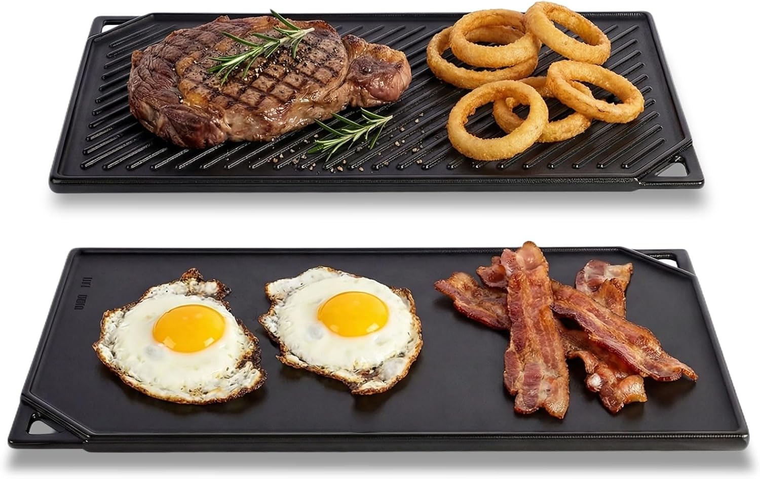Reversible Cast Iron Griddle, 16.75" x 9.5" Stove Top Griddle Reversible Griddle Plate, Rectangular Flat and Ribbed Stovetop Griddle, Double Burner Flat Top Griddle Pan for Gas Grill