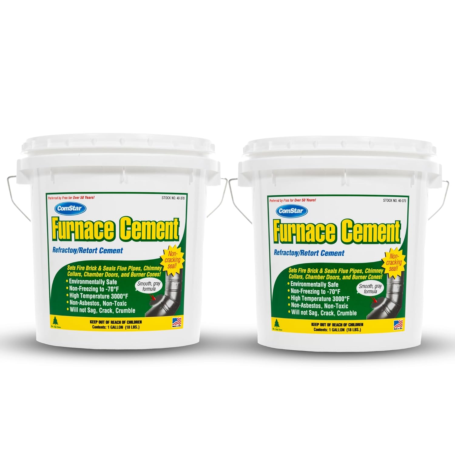 ComStar Furnace Cement, 1 Gallon-Non-Freezing 3,000°F High-Temp Refractory & Retort Cement-Ready-to-Use High-Heat Paste for Fireplaces,Wood Stoves,Flue Pipes&Firebricks-Asbestos-Free (Pack of 2)