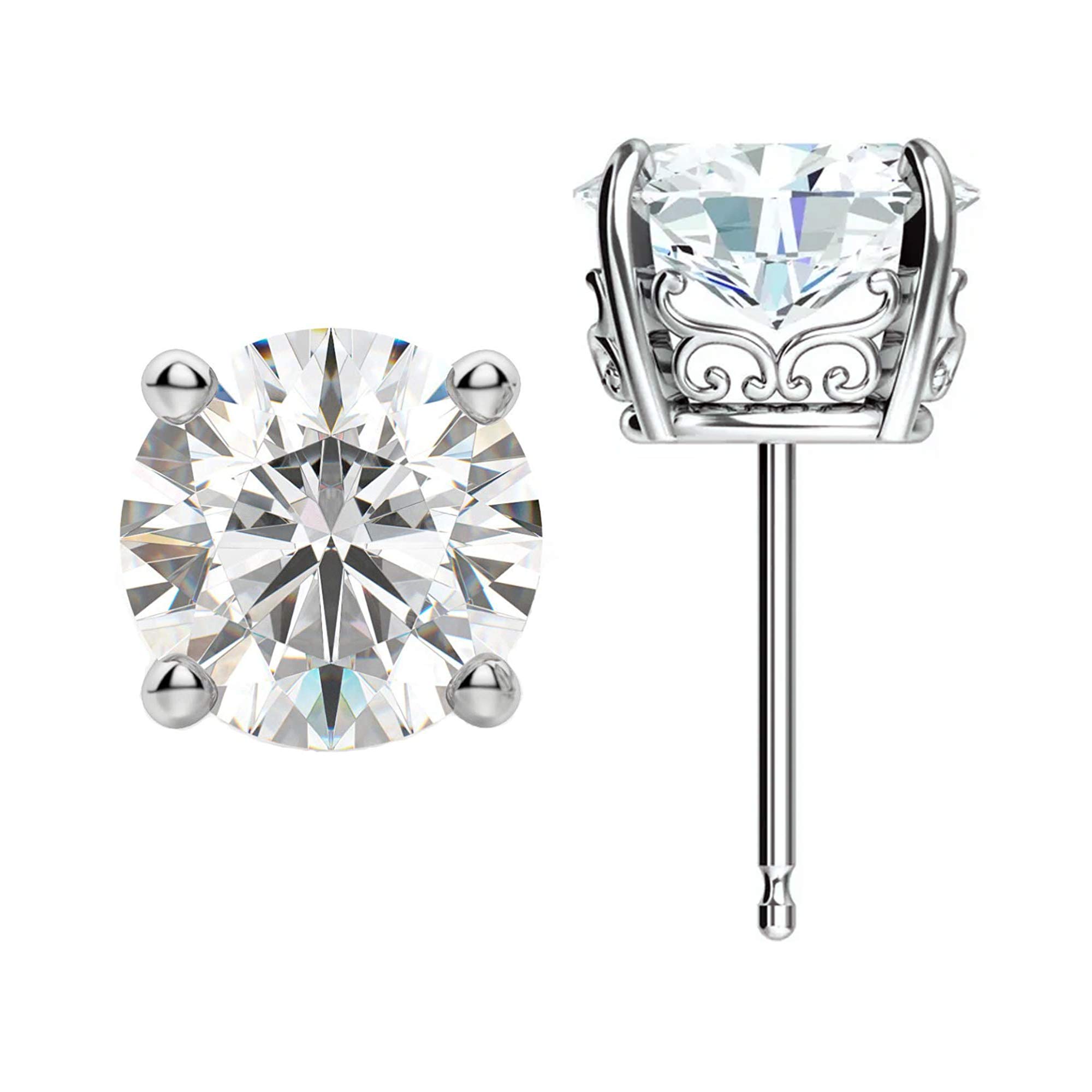 GNG Simulated Diamond Scroll Style Stud Earrings. Solid 14K Gold Sturdy Mountings ((1.00-3.00CTW)