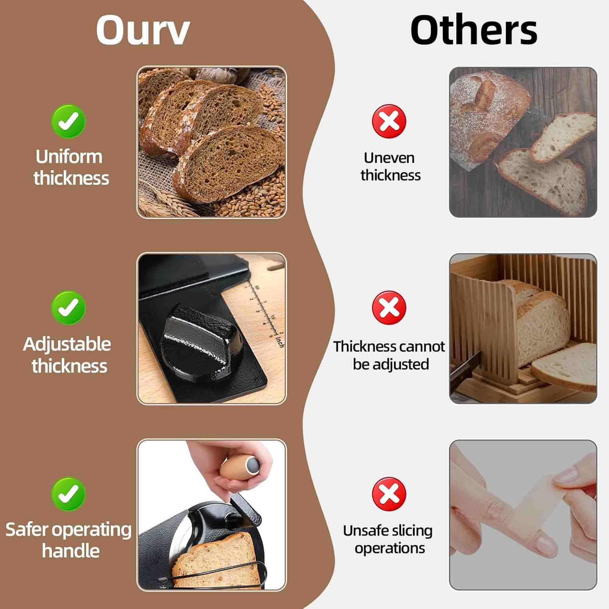 Cortador de pan manual, cortador de masa madre casero con manivela, ancho ajustable, hoja afilada, valla de acero, línea de escala, ideal para hornear en casa