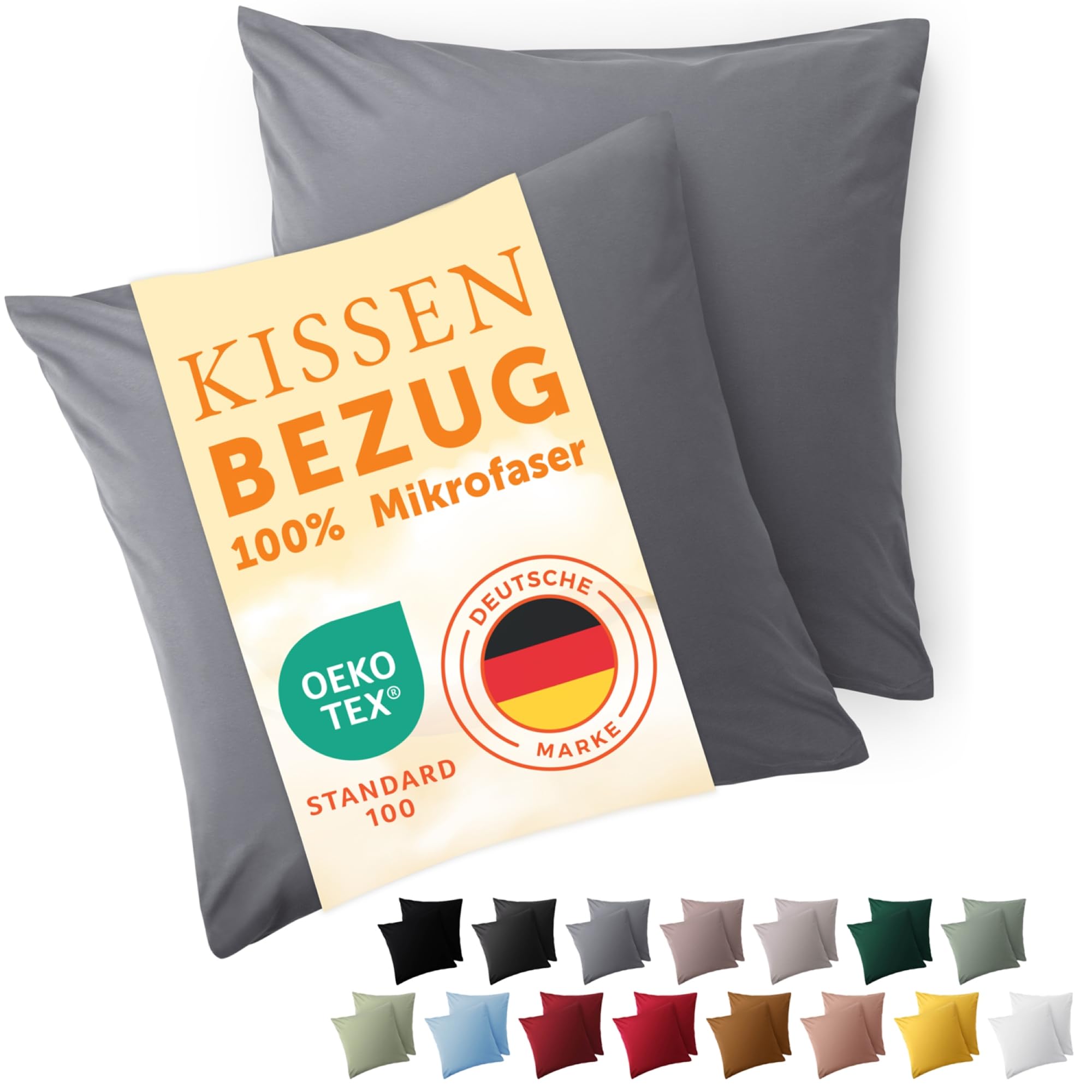 Blumtal Kissenbezug 50 x 50, 2 Stück - Oeko-TEX zert. Kissenbezüge 100% Mikrofaser in extra weich & waschmaschinenfest - Bezug Kissen 50x50 Grau