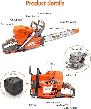 NEO-TEC NH895 Gas Chainsaw with 28 Inch Bar 94 cc Gasoline Chain Saw Power Head All Parts Compatible with Husqvarna 394 395 394XP 395XP Professional Motosierra De Gasolina for Heavy Duty Tree Cutting