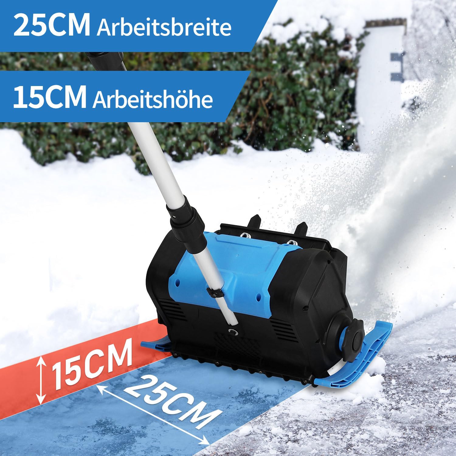 Akku-Schneefräse, 21V/1000W Elektrische Schneefräse mit 2×4500mAh Akkus & Ladegerät, 25cm Arbeitsbreite, 8m Wurfweite, Bürstenloser Motor, Leicht (3.6kg) für Gehweg & Terrasse
