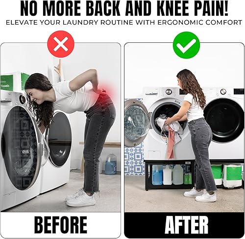 Miniatura 5 de Pedestal para lavadora y secadora, 24 pulgadas de ancho, 16 pulgadas de alto, acero negro, ajuste universal con las principales marcas, pedestal de