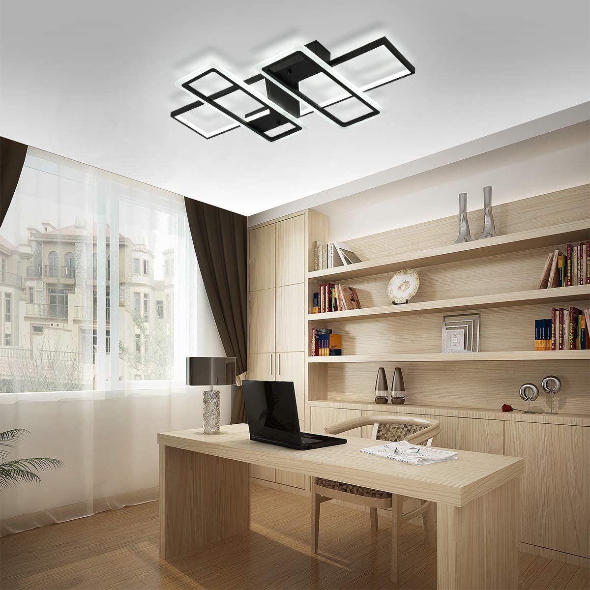 Jaycomey Ceiling Light, Modern 95W LED Flush Mount Ceiling Lamp, 4 Squares Black Metal Acrylic Ceiling Light Fixture for Living Room Bedroom Kitchen Study, Cool White/6000K