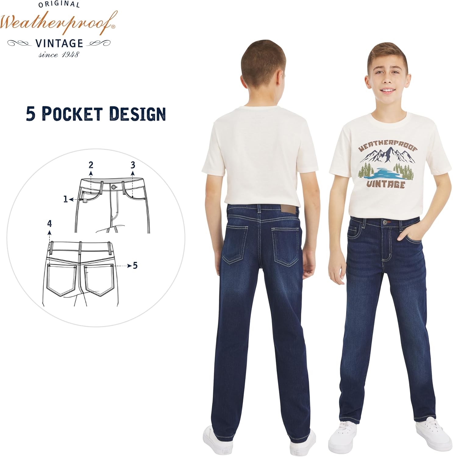 Weatherproof Vintage Boys' 5 Pocket Slim Fit Stretch Waist Denim Jeans - Image 6