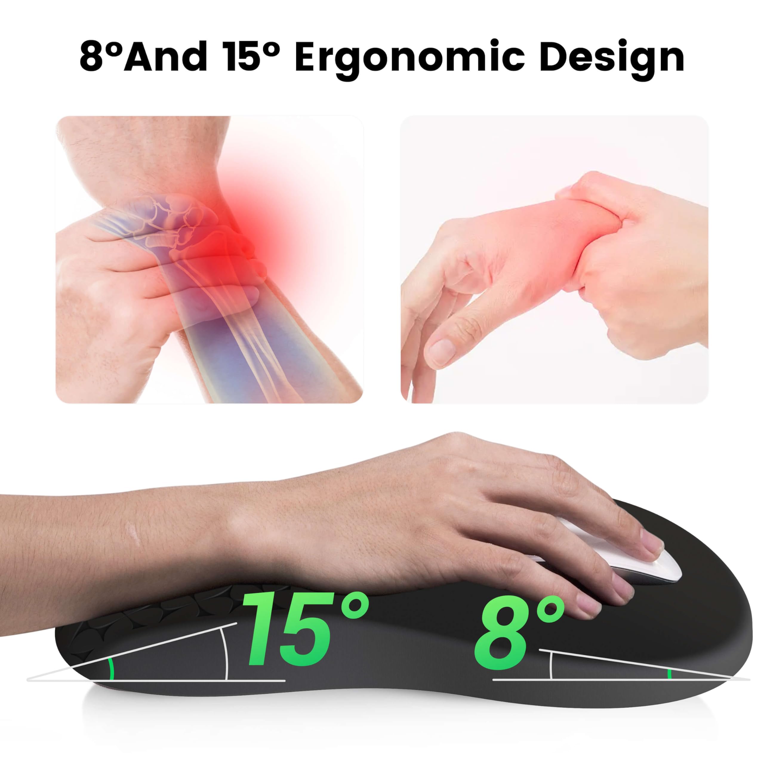 Mekass Set 3 in 1 con tappetino per mouse ergonomico e poggiapolsi per tastiera, in memory foam super morbido, supporto per il polso per tastiera del computer, braccioli antiscivolo per digitare