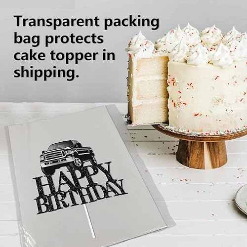 Miniatura 4 de Decoración de pastel de camioneta con temática de feliz cumpleaños, púas de decoración de purpurina negra para adultos, suministros de decoración de