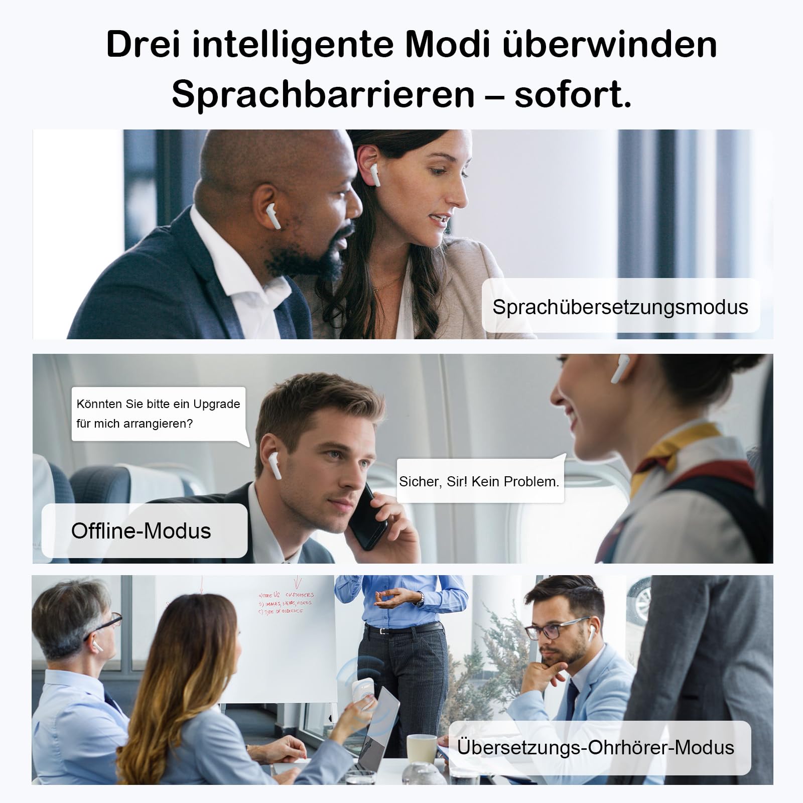 KI 2-in-1 Übersetzer kopfhörer, 16 Sprachen beliebig gegenseitig offline übersetzen ohne App/WLAN, Übersetzer mit 144 Online-Sprachen, A8 Übersetzer für Reisen/Business