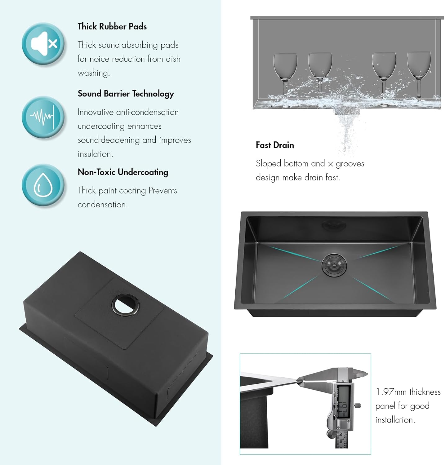 ATTOP 32 Inch Black Large Single Bowl Undermount Kitchen Sink,32x18 Inch Nano Black Stainless Steel Handmade Undermount Single Bowl Kitchen Sink