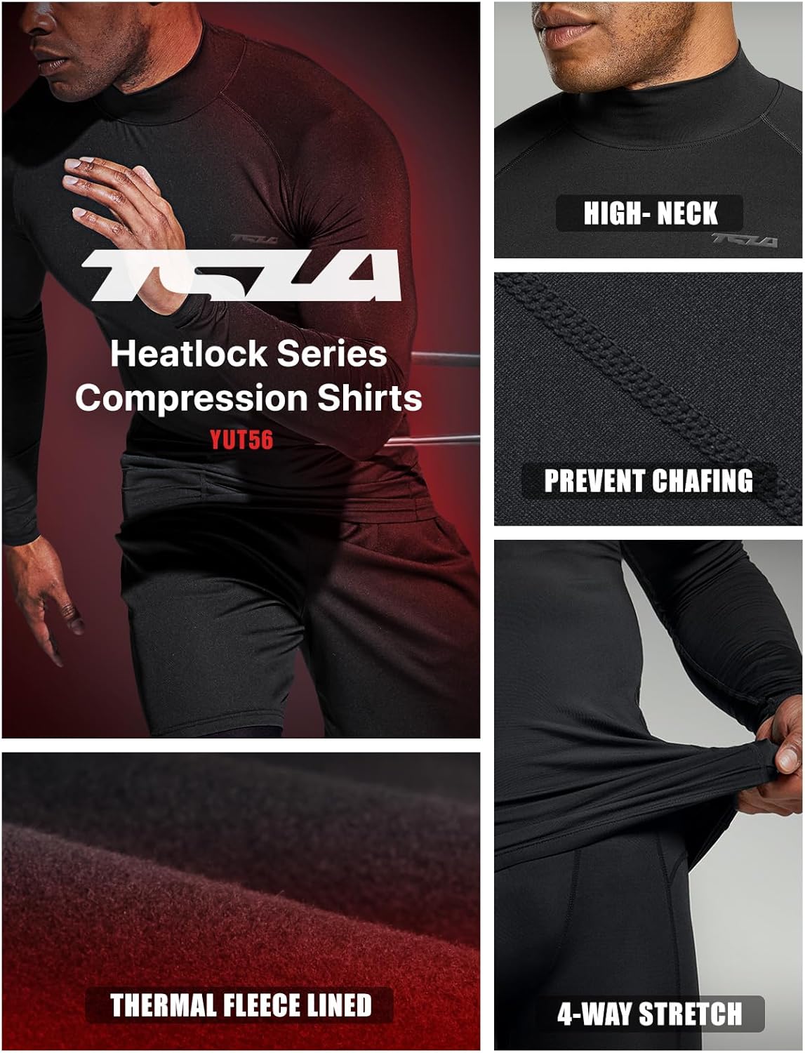 TSLA Men's Thermal Long Sleeve Compression Shirts, Mock/Turtleneck Winter Sports Running Base Layer Top - Image 4