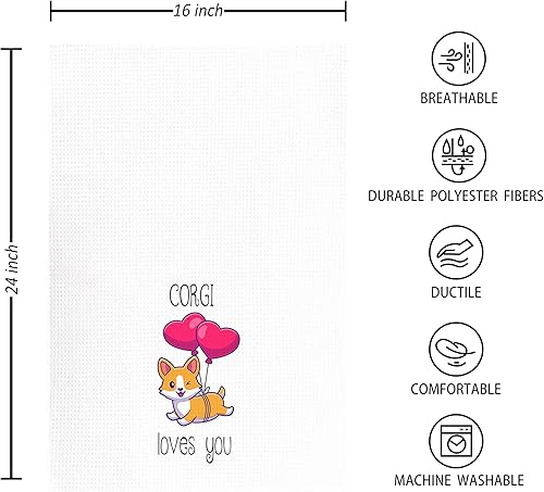 Miniatura 6 de kunlisa Juego de 4 paños de cocina y paños de cocina absorbentes de 16 x 24 pulgadas, divertidos regalos para amantes de Corgi, toalla de mano,
