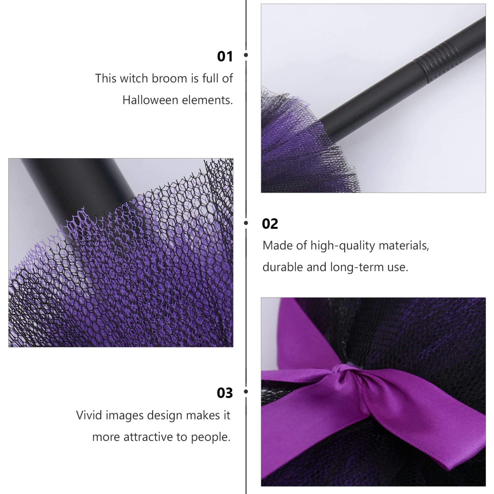 Balai Sorcière Halloween - Accessoire Déguisement 80 Cm - Plastique Et Gaze - Décoration Fête, Photo