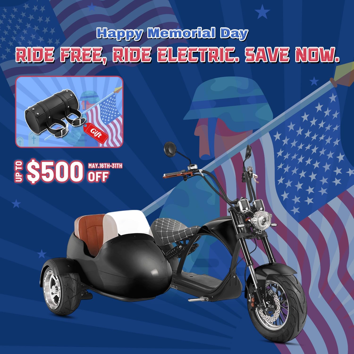 eAhora 2000W M1P Sidecar Electric Motorcycle for Adults,37mph 60V 30Ah Lithium Battery 40+ Miles Range, Full Suspension and Hydraulic Brakes Electric Mopeds
