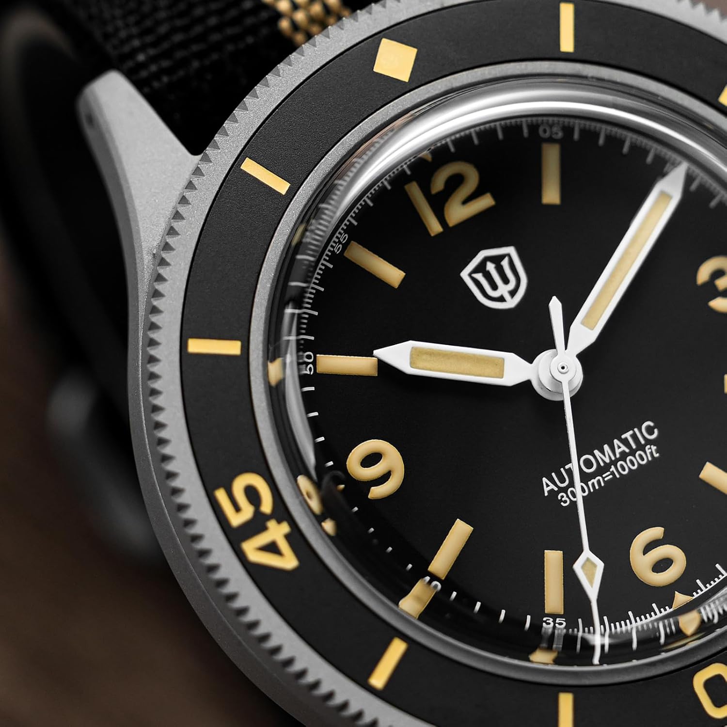 watchdives Dive Watch for Men, Vintage 50-Fathoms NH35/NH38 Automatic Watches 40mm Domed Glass 300m Waterproof Diving Wristwatch with Nylon Watch Strap