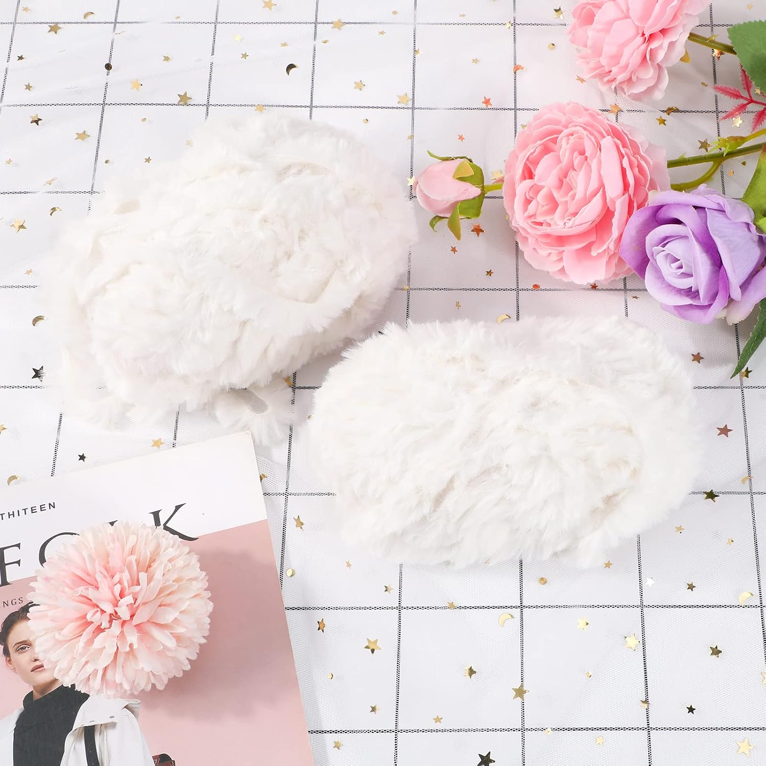 2Pcs Skeins Soft Fur Yarn Fuzzy Fur Yarn Chunky Fluffy Faux Fur Yarn Eyelash Yarn Cream Fur Yarn - Image 4