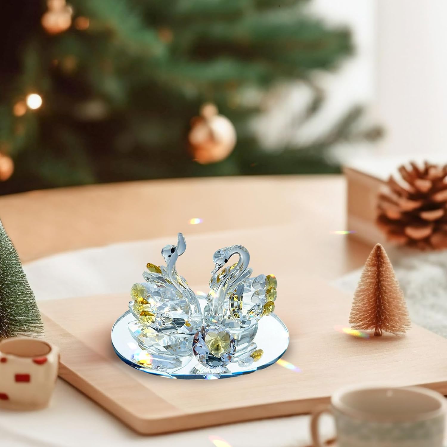 Handcrafted Crystal Swan Figurine Sculpture with Accents, Decorative Glass Collectible,Birthday, Party, Study Room, Window, Gift (Golden) - Image 2