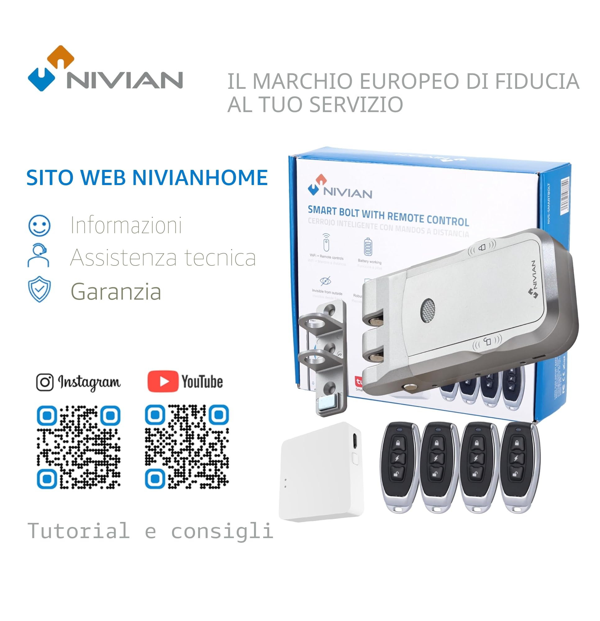 NIVIAN Serratura Invisibile Intelligente WiFi – Chiavistello Elettronico con App e Telecomandi, Doppio Motore Antivandalo, Apertura da Interno ed Esterno