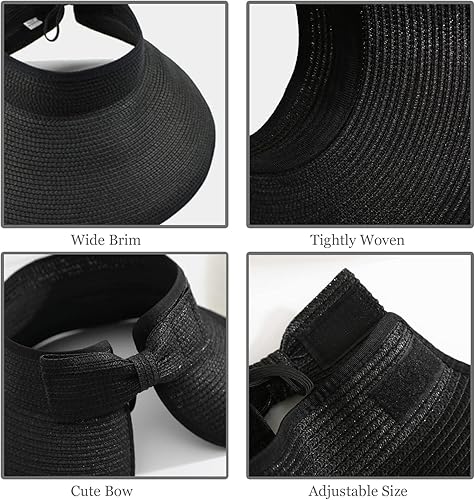 Miniatura 4 de DOOVID Sombreros de paja de verano para mujer, sombrero de ala ancha, protección UV, visera plegable, sombrero de playa para mujer