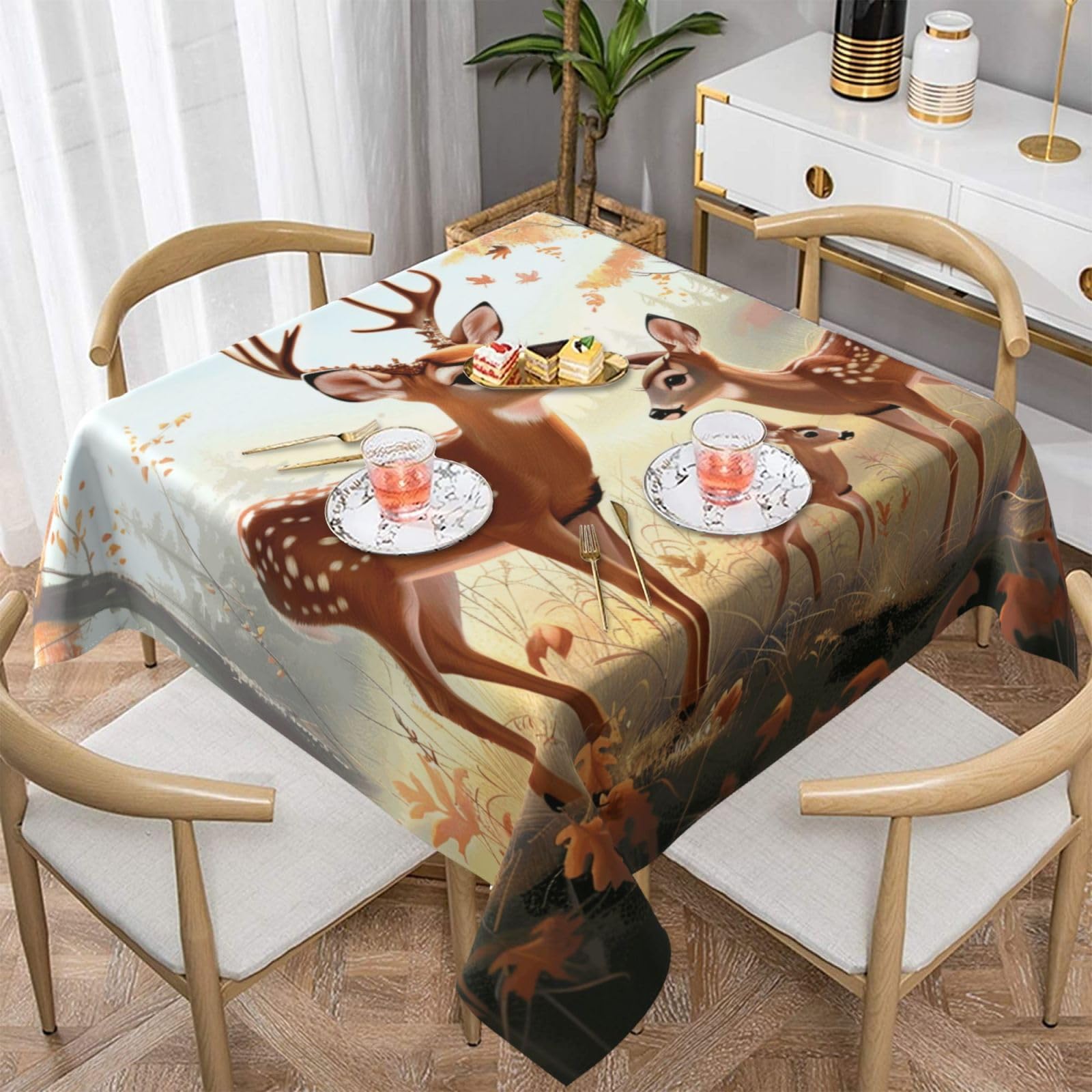 WPKJU Cute Deers Printed Square Tablecloth 54x54 inch Water Resistant Table Cover Washable Rectangle Table Cloth for Dining Tables