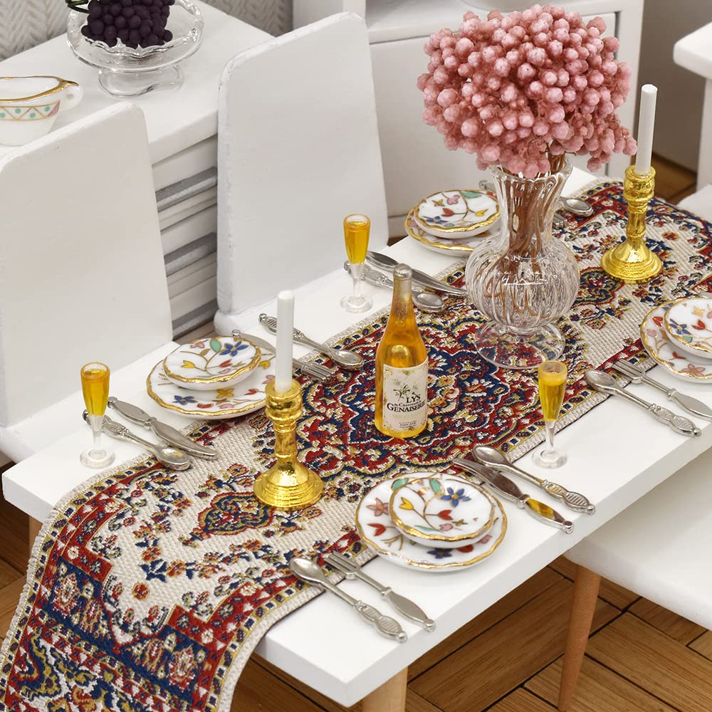 iLAND Dollhouse Accessories and Furniture Set, Tableware Set Dollhouse Dishes Mini Tea Cups Miniature Tea Sets Porcelain 1/12 Scale Accessories (