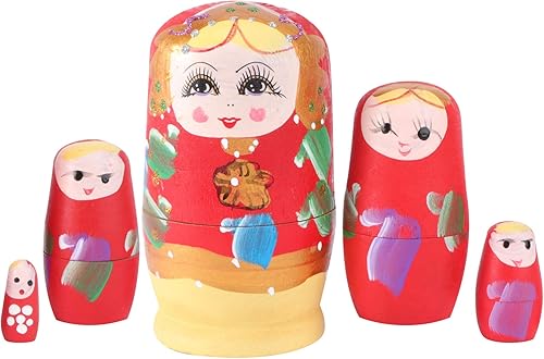 Kisangel Juego anidado de apilamiento de madera 5 unids niña rusa muñecas de anidación Matryoshka juguetes decoración deseando muñeca de madera