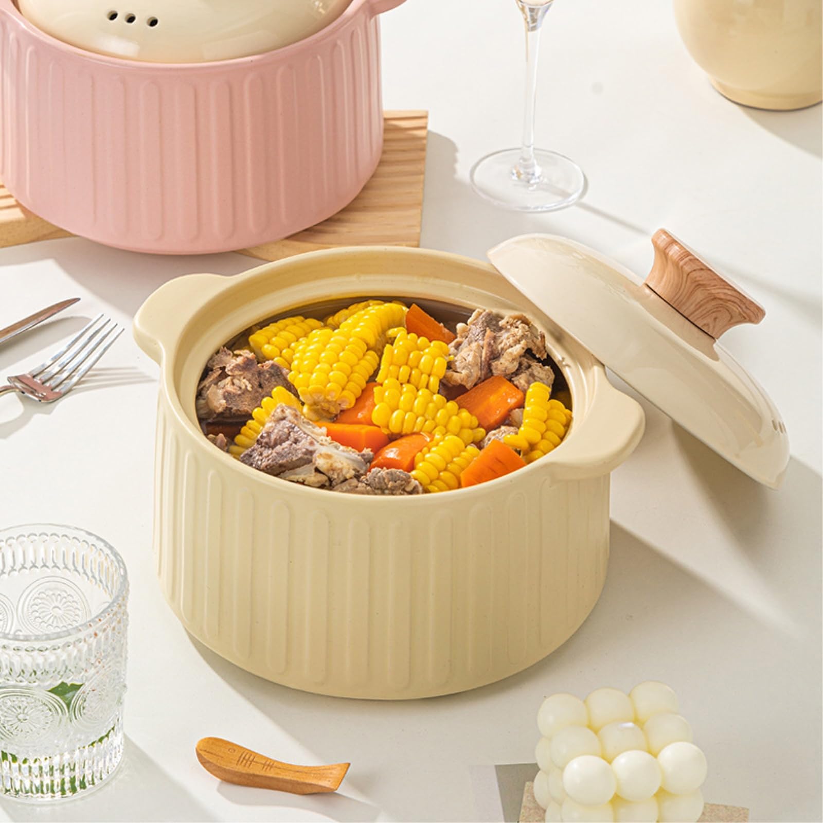 Kremowy wiatrowy ceramiczny garnek domowy żaroodporny garnek chiński styl -4L ceramiczna zapiekanka - jasnoróżowy -1,28 l-4 l