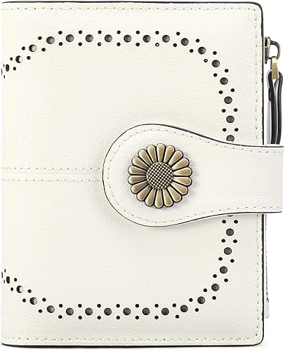 SENDEFN Carteras pequeñas para mujer, con bloqueo RFID, de cuero, plegable, tarjetero con ventana de identificación, 1 blanco