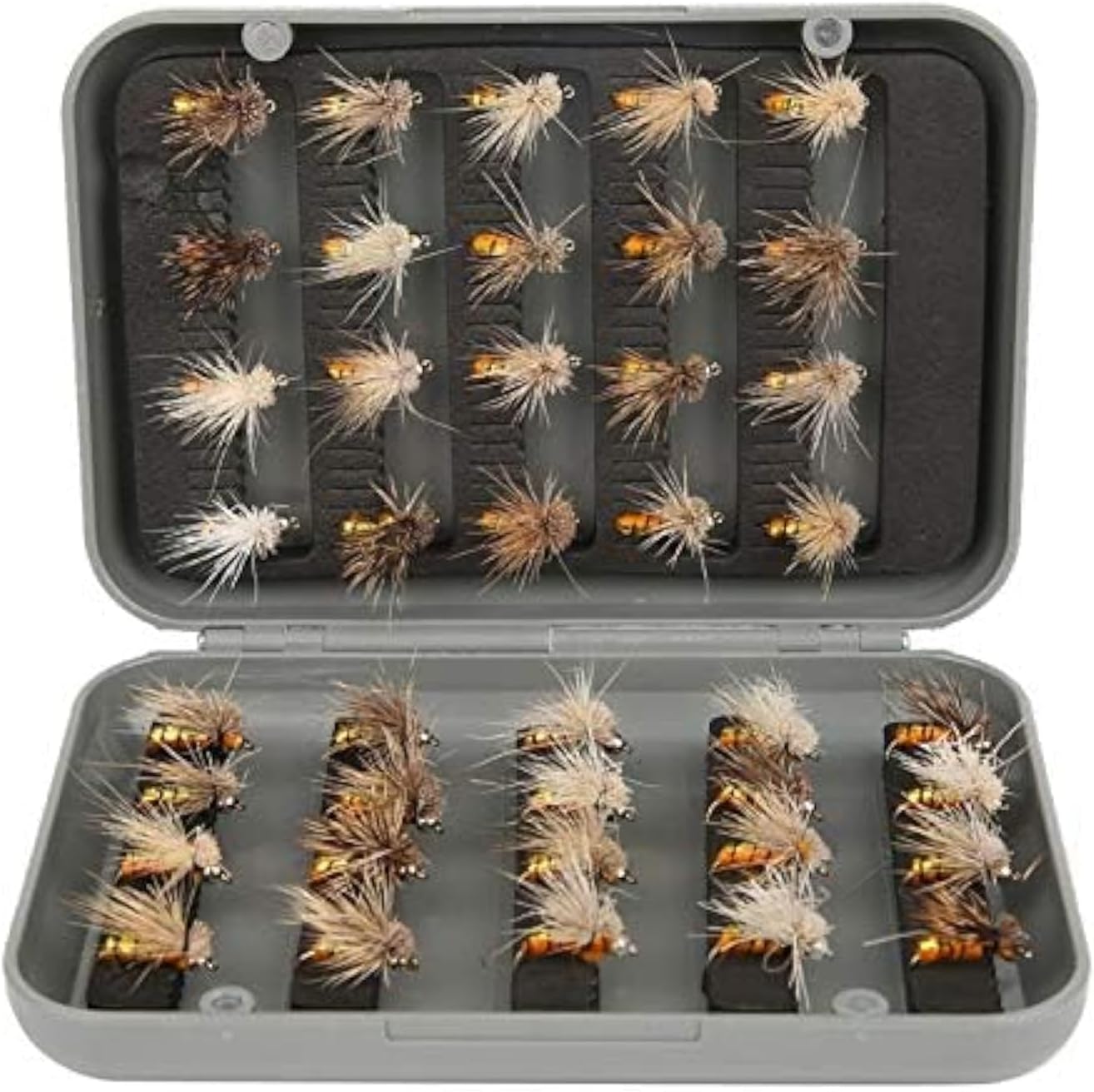 Joyzan Fly Fishing Flies, Fly Fish Lure Kit Accessory Flyfishing Gear Floating Same Lures Dry Insect Set Box Lakes Rivers Reservoirs Nymphs Streams Sinking Salmon Realstic Trouts Emerger 40Pcs