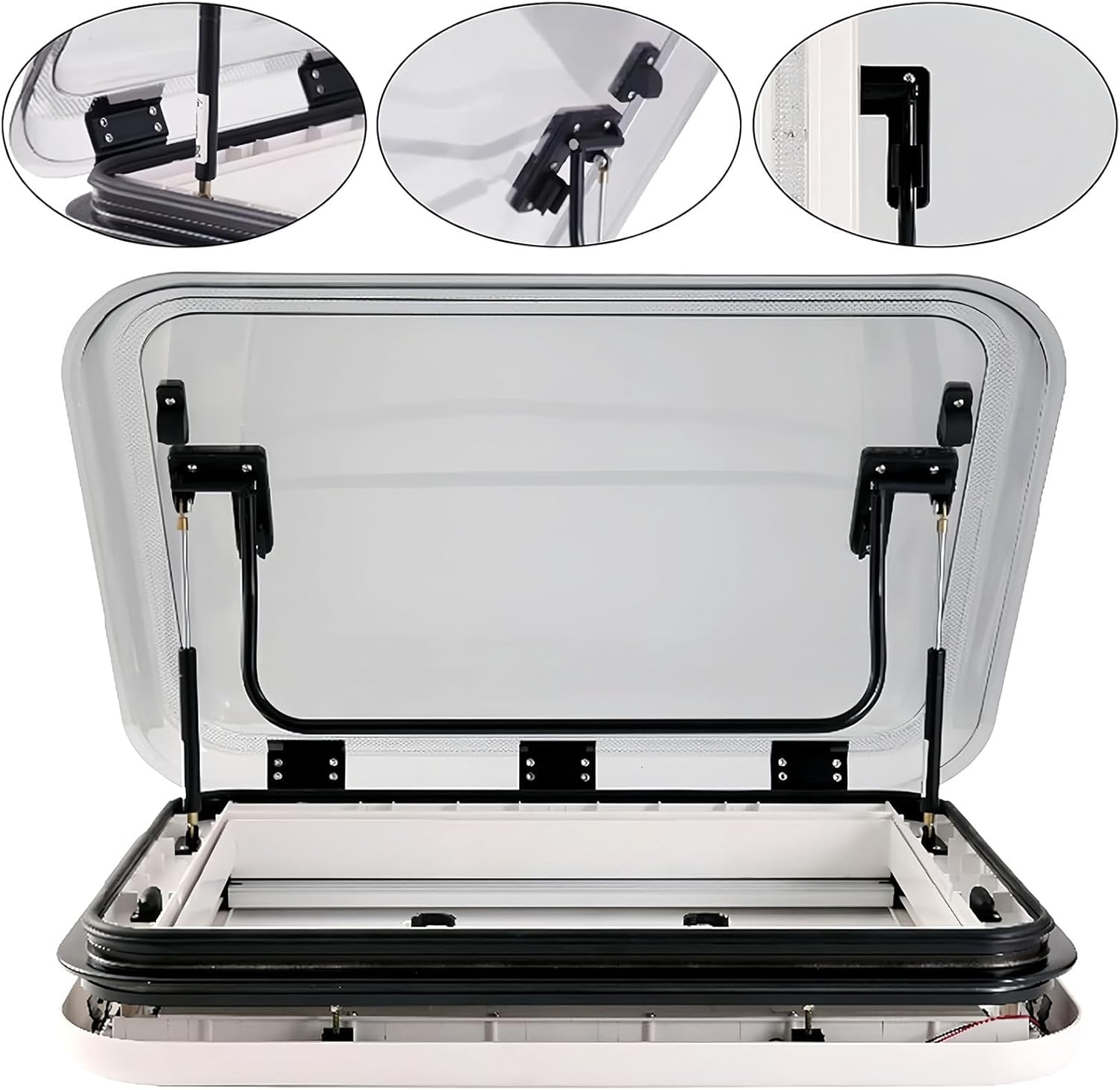 Universal RV Roof Vent Kit with LED Lights, Large 500x500mm Skylight for Caravan & Camper, Sunshade & Nets Included, Ideal for Motorhome & Trailer Modification