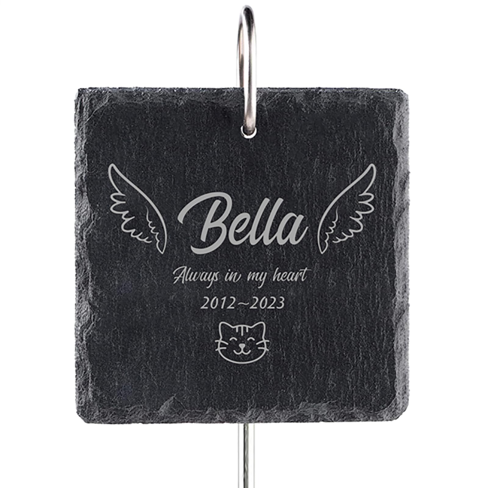 Dihope Personalised Dog Memorial Plaque with Hook Stake, Custom Name Pet Memorial Bereavement Gifts Natural Slate Grave Plaque Gifts for Loss of Dog Cat Pet (Text-Square)