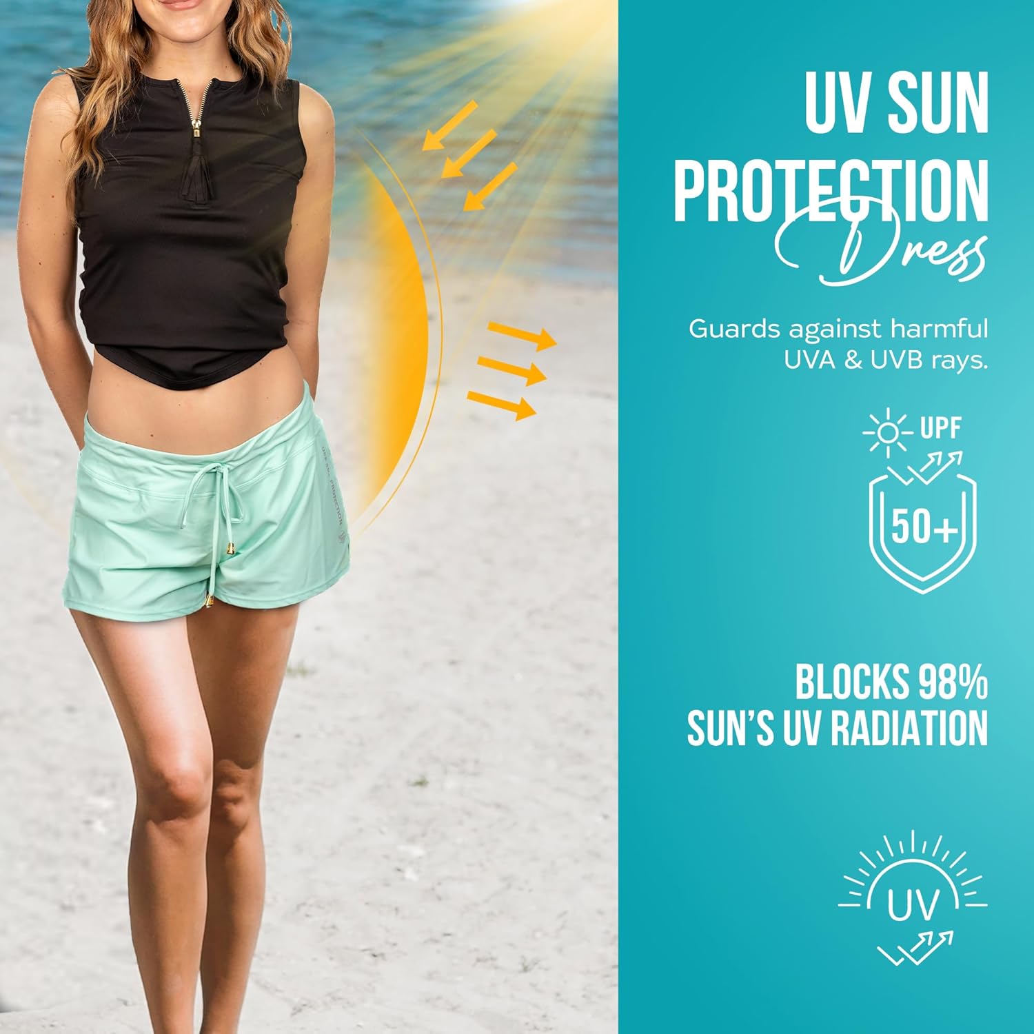 Banana Boat Women's Board Shorts UPF 50+ Quick Dry Swim Shorts for Women Black High Rise Modern Solid Sleeveless Tank Top