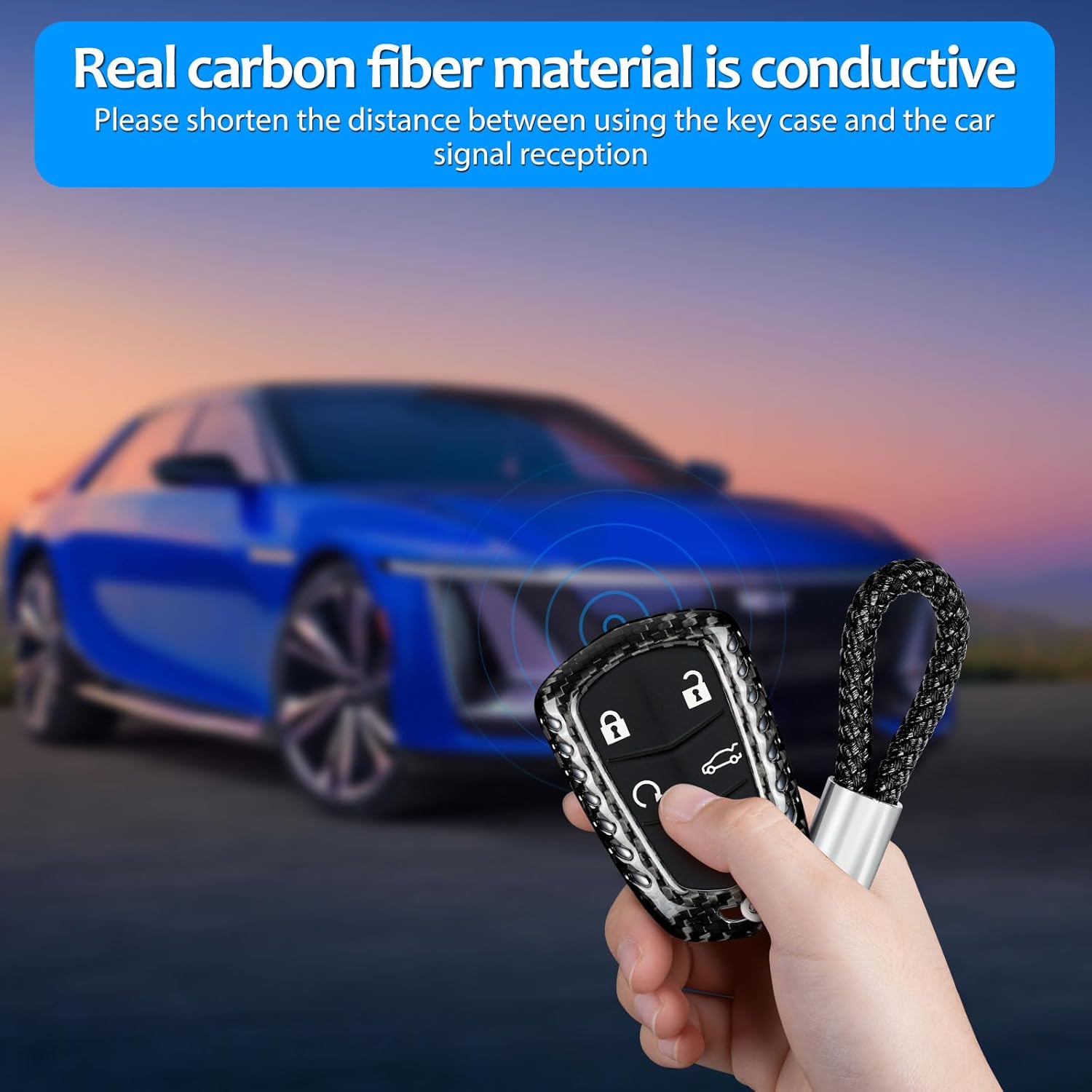 T-carbon Key Fob Cover Compatible with Cadillac,Real Carbon Fiber Key Fob Case fits for Escalade XTS XT4 XT5 XT6 CT6 CTS ATS 4 5 6Buttons Key Cover Protector with Keychain,Black