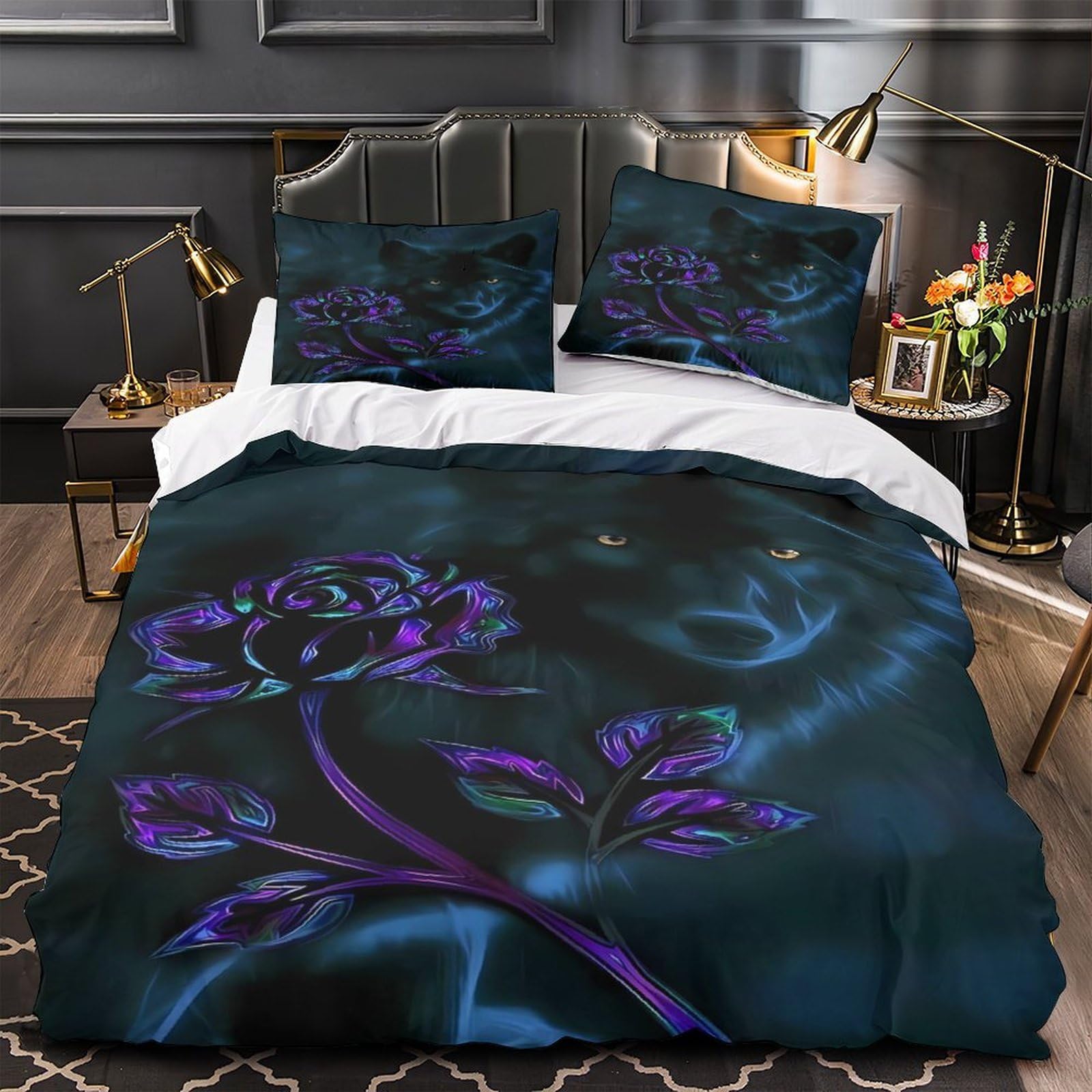 Parure de lit loup mystique 140x200cm avec housse de couette en microfibre