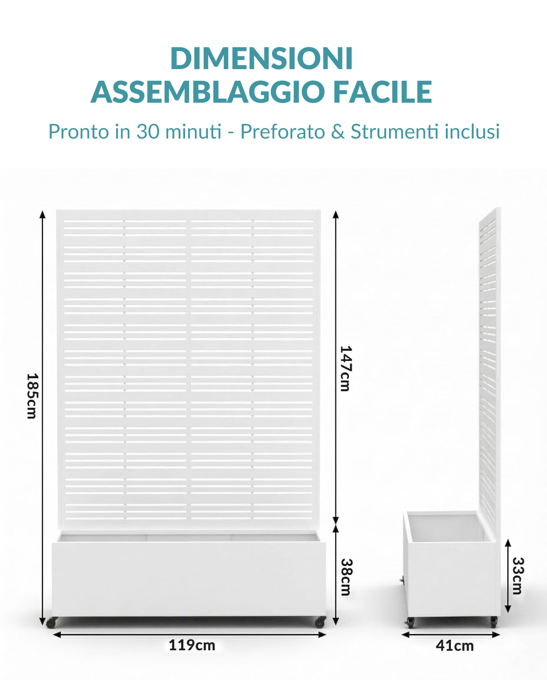 Orto Rialzato da Esterno in Metallo con Grigliato, Fioriera con Ruote e Schermo per la Privacy, Aiuola Rialzata con Traliccio per Piante Rampicanti, Vaso per Giardino, Patio e Balcone (Bianco)