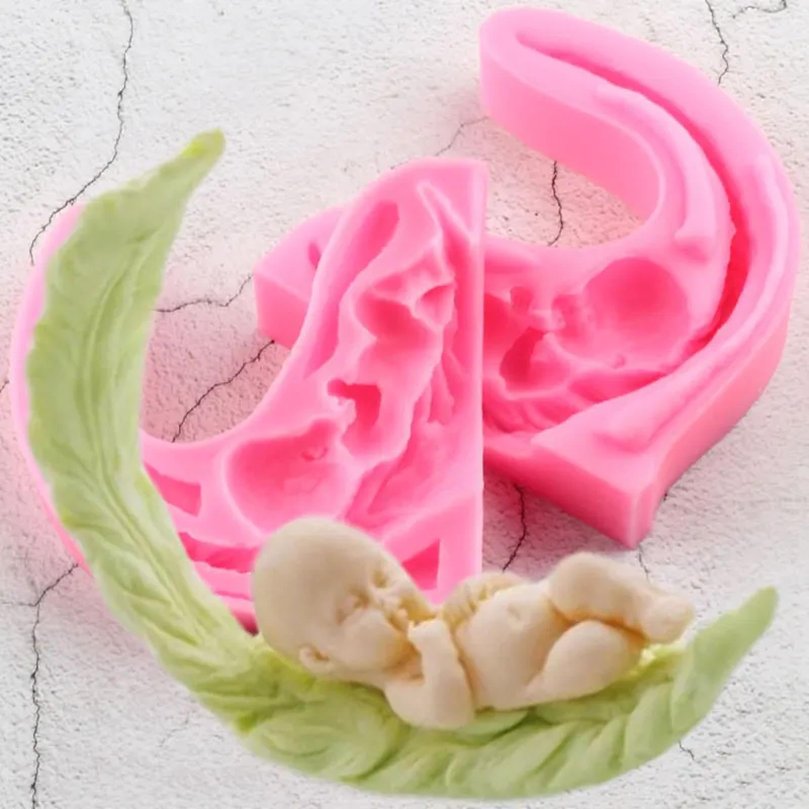 Silikonformen, Seifenformen, 16 x 8,1 cm, Blätter, schlafendes Baby, Silikonformen, Seife, Harz, Ton, Kerzen, Fondant, Kuchen, Dekoration, Werkzeuge, Süßigkeiten, Schokoladenformen