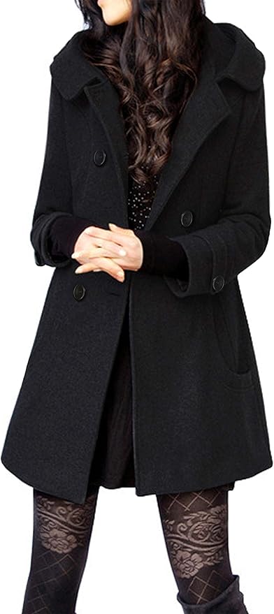 Tanming Women's Warm Double Breasted Wool Pea Coat Jacket