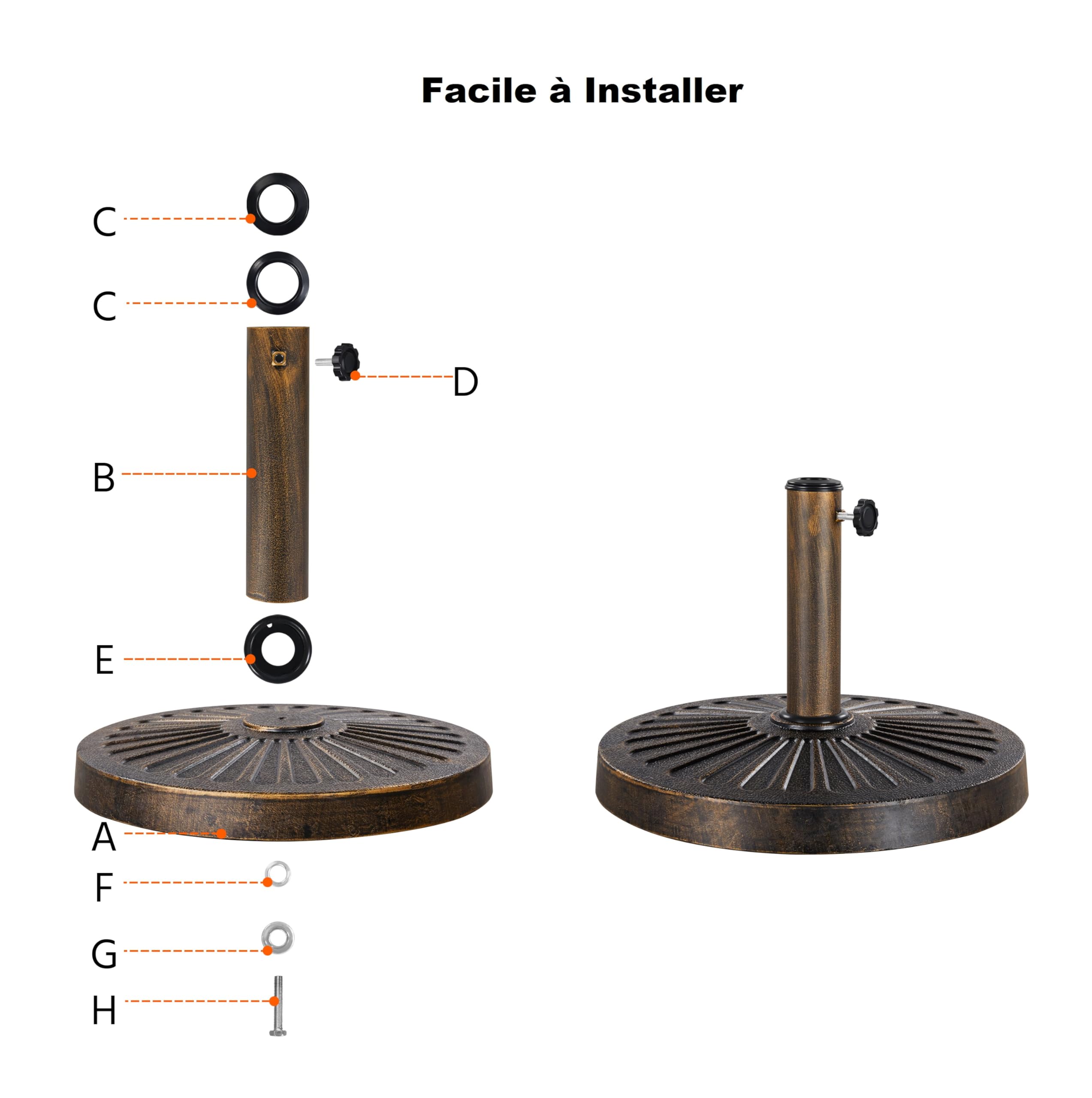 Yaheetech Pied de Parasol 14 kg Lestage pour Parasols en Résine et Fer pour Terrasse, Piscine, Patio, Jardin, Restaurant Bronze Φ46×34 cm