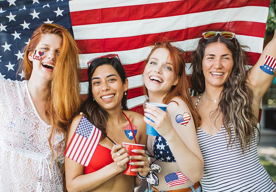 Miniatura 4 de ALIBBON 10 hojas de tatuajes patrióticos, tatuajes temporales del 4 de julio, tatuajes de bandera estadounidense, suministros de fiesta rojos,