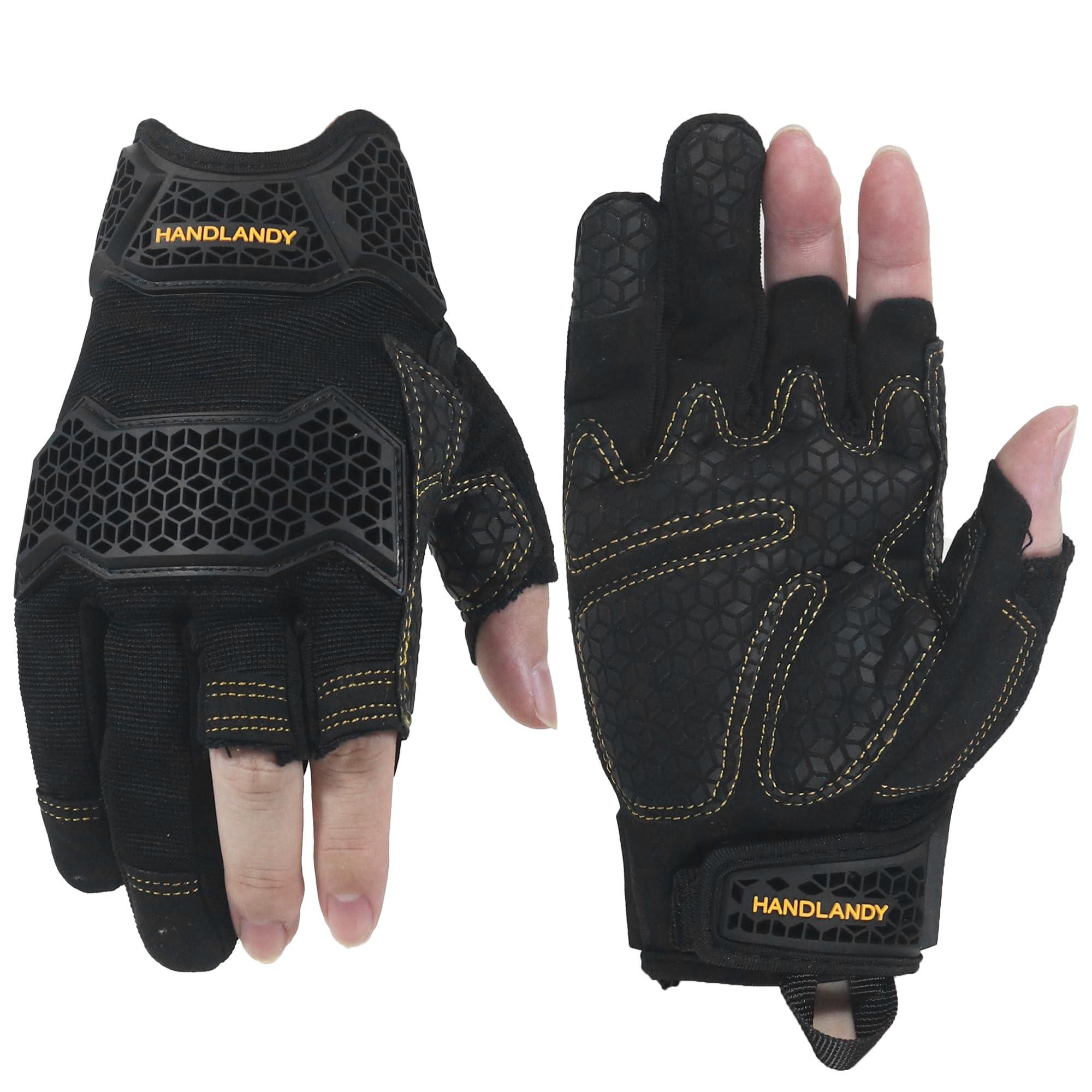 HLDD HANDLANDY Work Gloves Men - 3 Fingerless Work Gloves for Driving Cycling, Motorcycle, Climbing, Outdoor Work