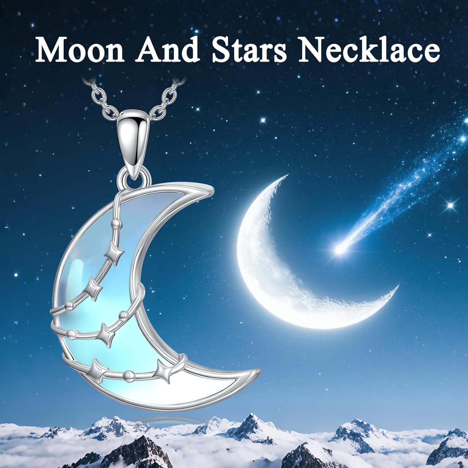 LONAGO Crescent Necklace Moonstone Moon and Star Pendant 925 Sterling Silver Crescent Moon Star Pendant Jewelry Gift for Girlfriend Women Wife - Image 6